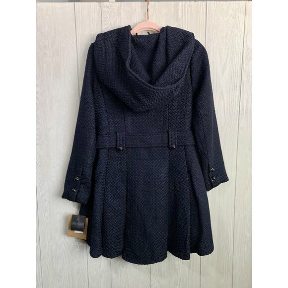 Steve Madden Womens Navy Hooded Mid Length Coat Medium NWT - Picture 3 of 4